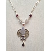 692 collier long pendentif pierre de lune, topaze arc en ciel, grenat, argent sterling 2015